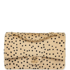 Chanel "Cheetah Print" Medium Flap Bag Light Beige Calf Hair and Black Lambskin Gold Hardware