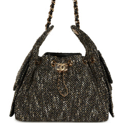 Chanel Small 25 Hobo Bag Black, White, Gold Tweed Bouclé Gold Hardware