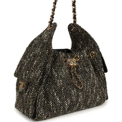 Chanel Small 25 Hobo Bag Black, White, Gold Tweed Bouclé Gold Hardware
