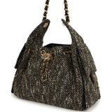 Chanel Small 25 Hobo Bag Black, White, Gold Tweed Bouclé Gold Hardware - Thumbnail View 5