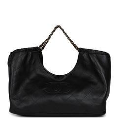 Chanel Maxi CC Cabas Hobo Bag Black Calfskin Gold Hardware