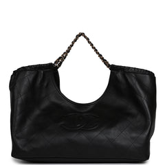 Chanel Maxi CC Cabas Hobo Bag Black Calfskin Gold Hardware
