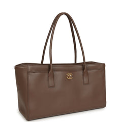 Chanel Small Cerf Shopping Bag Brown Calfskin Gold Hardware