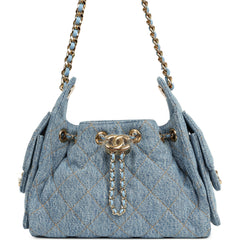 Chanel Mini 25 Hobo Bag Blue Washed Denim Gold Hardware