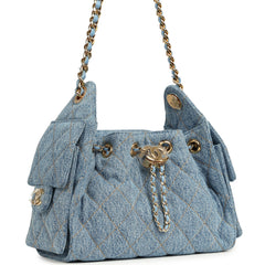 Chanel Mini 25 Hobo Bag Blue Washed Denim Gold Hardware