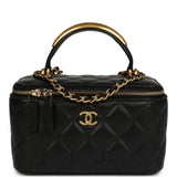 Chanel Small Top Handle Vanity Case with Chain Black Lambskin Antique Gold Hardware - Thumbnail View 1