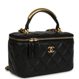 Chanel Small Top Handle Vanity Case with Chain Black Lambskin Antique Gold Hardware - Thumbnail View 2