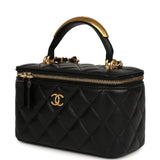 Chanel Small Top Handle Vanity Case with Chain Black Lambskin Antique Gold Hardware - Thumbnail View 5