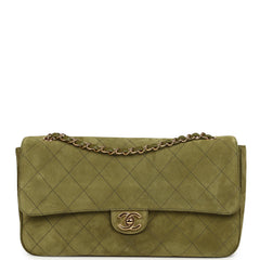 Chanel Maxi "Souplissimo" Small Flap Bag Khaki Suede Gold Hardware