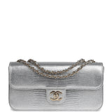 Chanel East West Flap Bag Silver Metallic Lizard Embossed Calfskin Light Gold Hardware - Thumbnail View 1