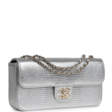 Chanel East West Flap Bag Silver Metallic Lizard Embossed Calfskin Light Gold Hardware - Thumbnail View 2