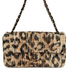 Chanel Maxi Leopard Print "Souplissimo" Small Flap Bag Brown, Black, White Tweed, Mixed Fibers Gold Hardware
