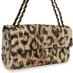 Chanel Maxi Leopard Print "Souplissimo" Small Flap Bag Brown, Black, White Tweed, Mixed Fibers Gold Hardware
