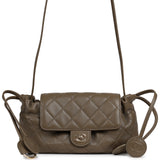 Chanel Drawstring Clutch Bag with Leather Strap Dark Khaki Lambskin Gold Hardware - Thumbnail View 1
