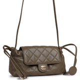 Chanel Drawstring Clutch Bag with Leather Strap Dark Khaki Lambskin Gold Hardware - Thumbnail View 2