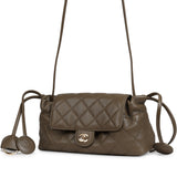Chanel Drawstring Clutch Bag with Leather Strap Dark Khaki Lambskin Gold Hardware - Thumbnail View 5
