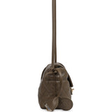 Chanel Drawstring Clutch Bag with Leather Strap Dark Khaki Lambskin Gold Hardware - Thumbnail View 6