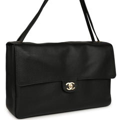 Chanel Maxi "Souplissimo" Large Flap Bag Black Grained Calfskin Gold Hardware