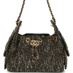 Chanel Mini 25 Hobo Bag Black, White, Gold Tweed Boucle Gold Hardware