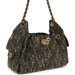 Chanel Mini 25 Hobo Bag Black, White, Gold Tweed Boucle Gold Hardware