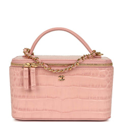 Chanel Small Top Handle Vanity Case Light Pink Croc Embossed Calfskin Gold Hardware