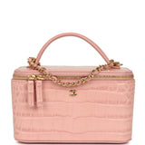 Chanel Small Top Handle Vanity Case Light Pink Croc Embossed Calfskin Gold Hardware - Thumbnail View 1