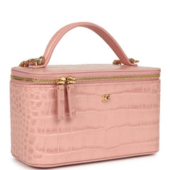 Chanel Small Top Handle Vanity Case Light Pink Croc Embossed Calfskin Gold Hardware