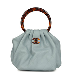 Chanel Small Pouch Light Blue Calfskin Tortoiseshell Hardware