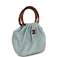 Chanel Small Pouch Light Blue Calfskin Tortoiseshell Hardware