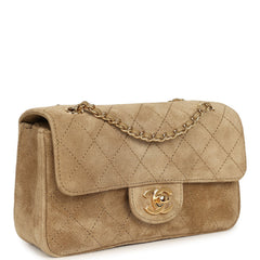 Chanel Mini "Souplissimo" Flap Bag Beige Suede Gold Hardware