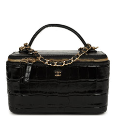 Chanel Small Top Handle Vanity Case Black Croc Embossed Calfskin Gold Hardware