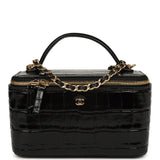 Chanel Small Top Handle Vanity Case Black Croc Embossed Calfskin Gold Hardware - Thumbnail View 1