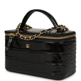 Chanel Small Top Handle Vanity Case Black Croc Embossed Calfskin Gold Hardware - Thumbnail View 5