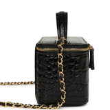 Chanel Small Top Handle Vanity Case Black Croc Embossed Calfskin Gold Hardware - Thumbnail View 3