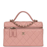 Chanel Top Handle Long Vanity Case with Chain Pink Caviar Light Gold Hardware - Thumbnail View 1