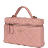 Chanel Top Handle Long Vanity Case with Chain Pink Caviar Light Gold Hardware - Thumbnail View 5