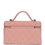 Chanel Top Handle Long Vanity Case with Chain Pink Caviar Light Gold Hardware - Thumbnail View 4