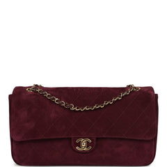 Chanel Maxi "Souplissimo" Small Flap Bag Burgundy Suede Gold Hardware