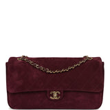 Chanel Maxi "Souplissimo" Small Flap Bag Burgundy Suede Gold Hardware - Thumbnail View 1