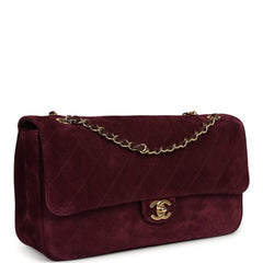 Chanel Maxi "Souplissimo" Small Flap Bag Burgundy Suede Gold Hardware