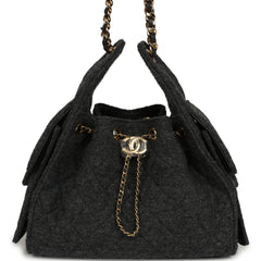 Chanel Small 25 Hobo Bag Dark Grey Wool Felt Gold Hardware
