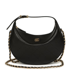Chanel Top Handle Soft Hobo with Chain Black Lambskin Gold Hardware