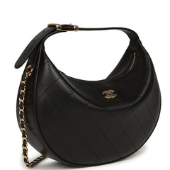 Chanel Top Handle Soft Hobo with Chain Black Lambskin Gold Hardware