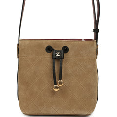 Chanel "CC Loop" Bucket Bag with Leather Strap Dark Beige Suede, Black Leather Gold Hardware