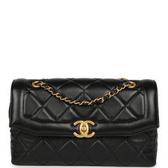 Chanel Medium Flap Bag Black Shiny Lambskin Antique Gold Hardware