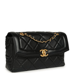 Chanel Medium Flap Bag Black Shiny Lambskin Antique Gold Hardware