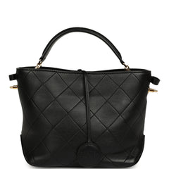 Pre-owned Chanel Top Handle Bucket Bag Black Calfskin Gold Hardware