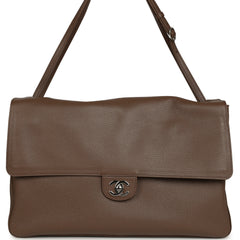 Chanel Maxi "Souplissimo" Large Flap Bag Light Brown Grained Calfskin Silver Hardware