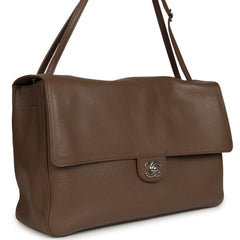 Chanel Maxi "Souplissimo" Large Flap Bag Light Brown Grained Calfskin Silver Hardware