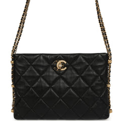 Pre-owned Chanel Crush On Chains Hobo Bag Black Lambskin Antique Gold Hardware